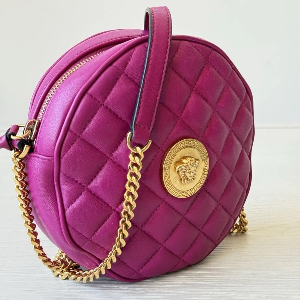 Versace La Medusa Purple Leather Round Crossbody Bag