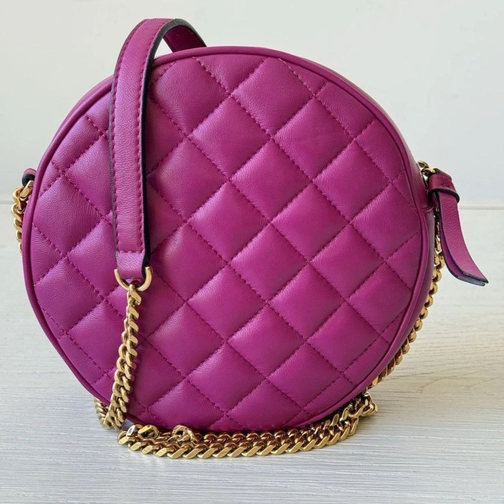 Versace La Medusa Purple Leather Round Crossbody Bag