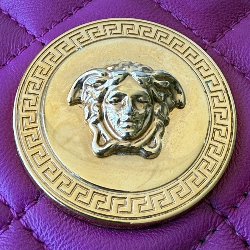 Versace La Medusa Purple Leather Round Crossbody Bag