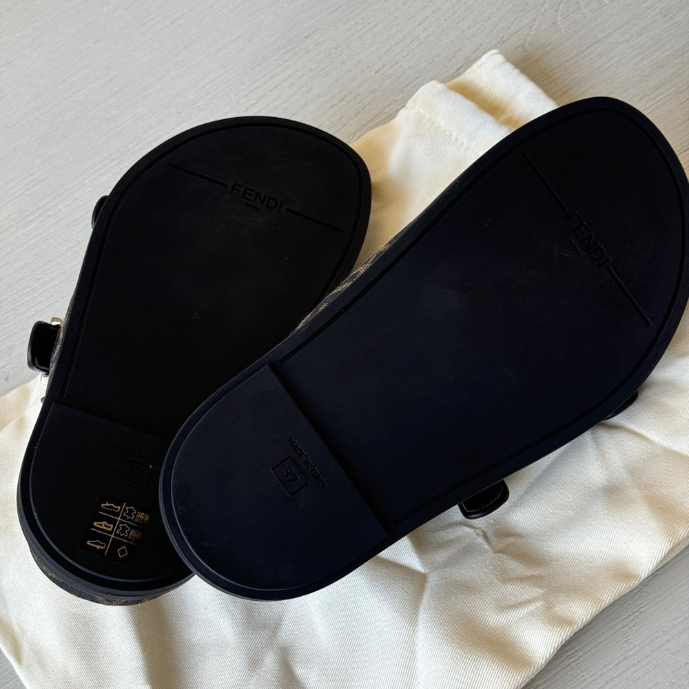 Fendi Crystal Ff Fabric Slides Size 37