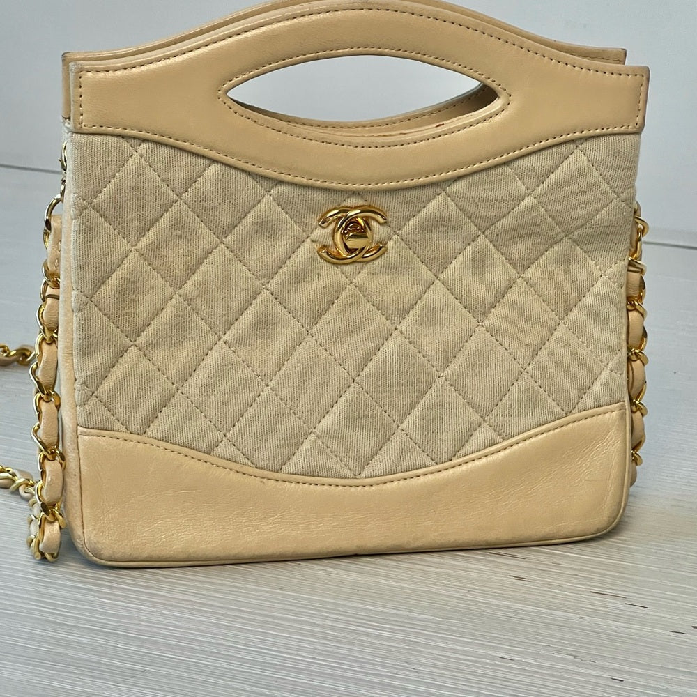 Chanel Tan Quilted 31 Handle Bag with Gold Chain