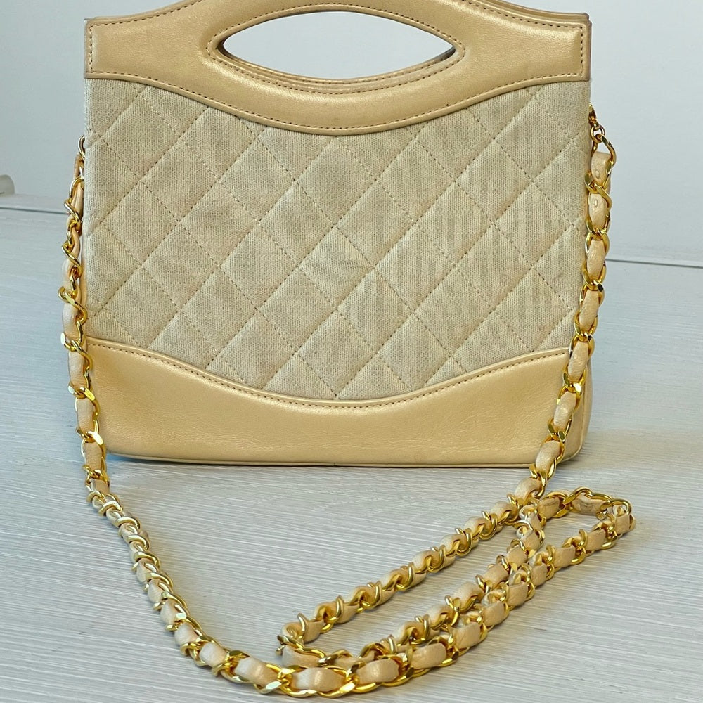 Chanel Tan Quilted 31 Handle Bag with Gold Chain