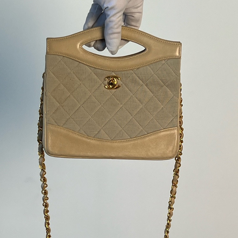 Chanel Tan Quilted 31 Handle Bag with Gold Chain