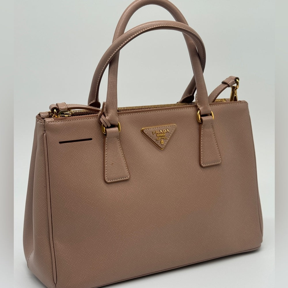 PRADA Galleria Saffiano Medium Double Zip Tote Cammeo Bag Pink