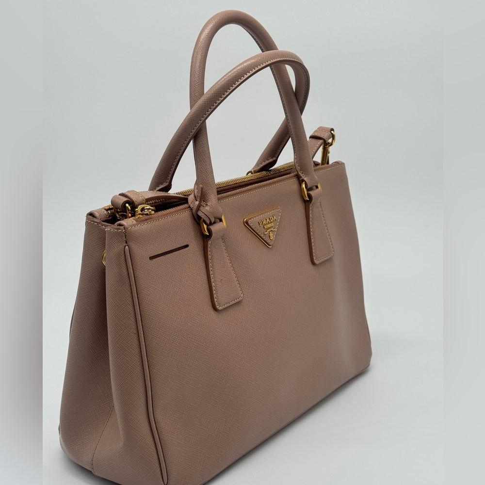 PRADA Galleria Saffiano Medium Double Zip Tote Cammeo Bag Pink