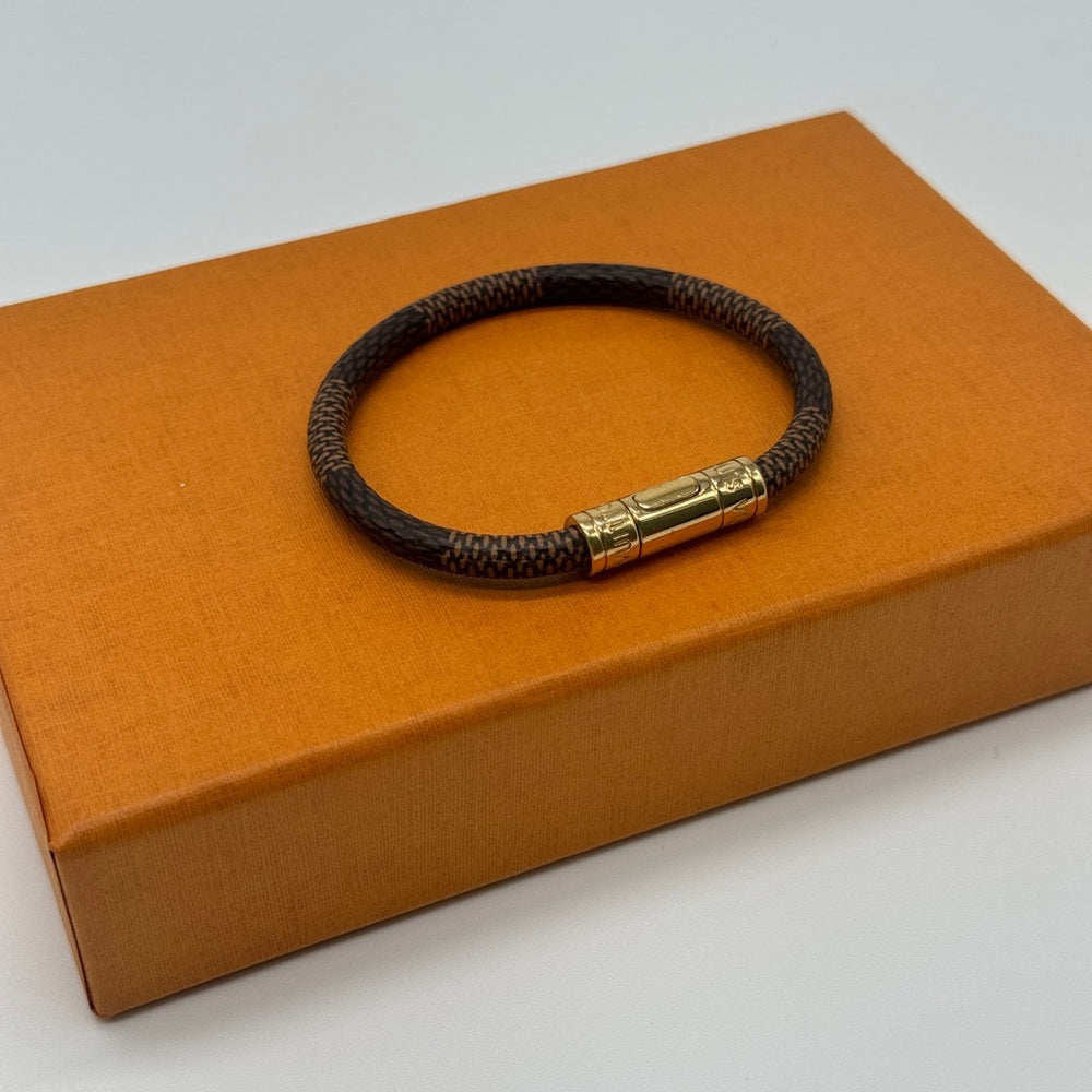 Louis Vuitton Keep It Damier Ebene Canvas Gold Tone Bracelet