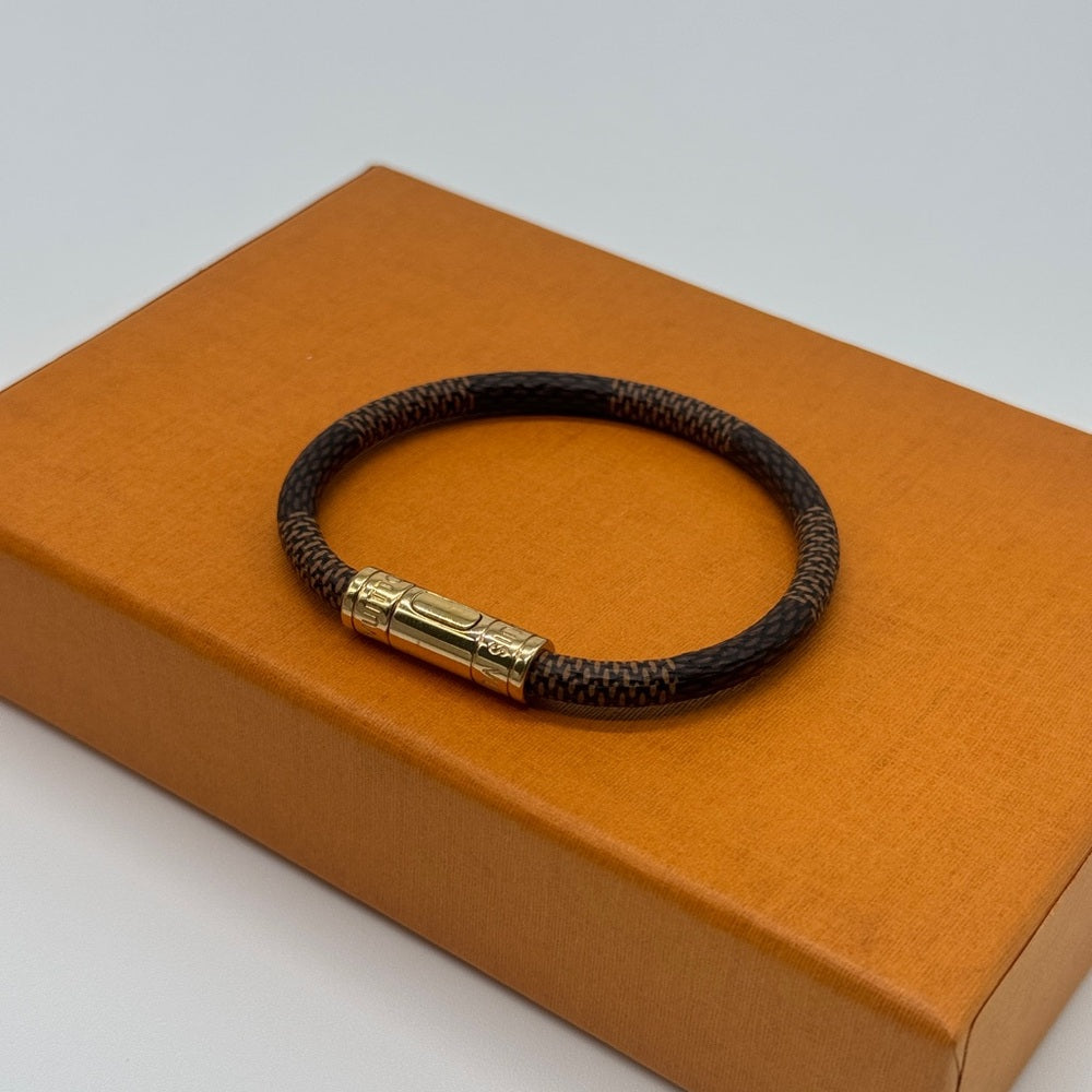 Louis Vuitton Keep It Damier Ebene Canvas Gold Tone Bracelet