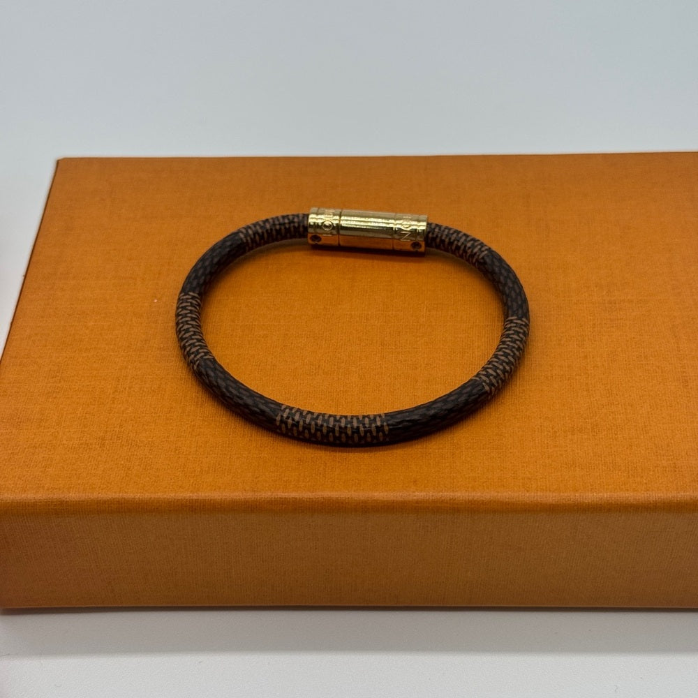Louis Vuitton Keep It Damier Ebene Canvas Gold Tone Bracelet