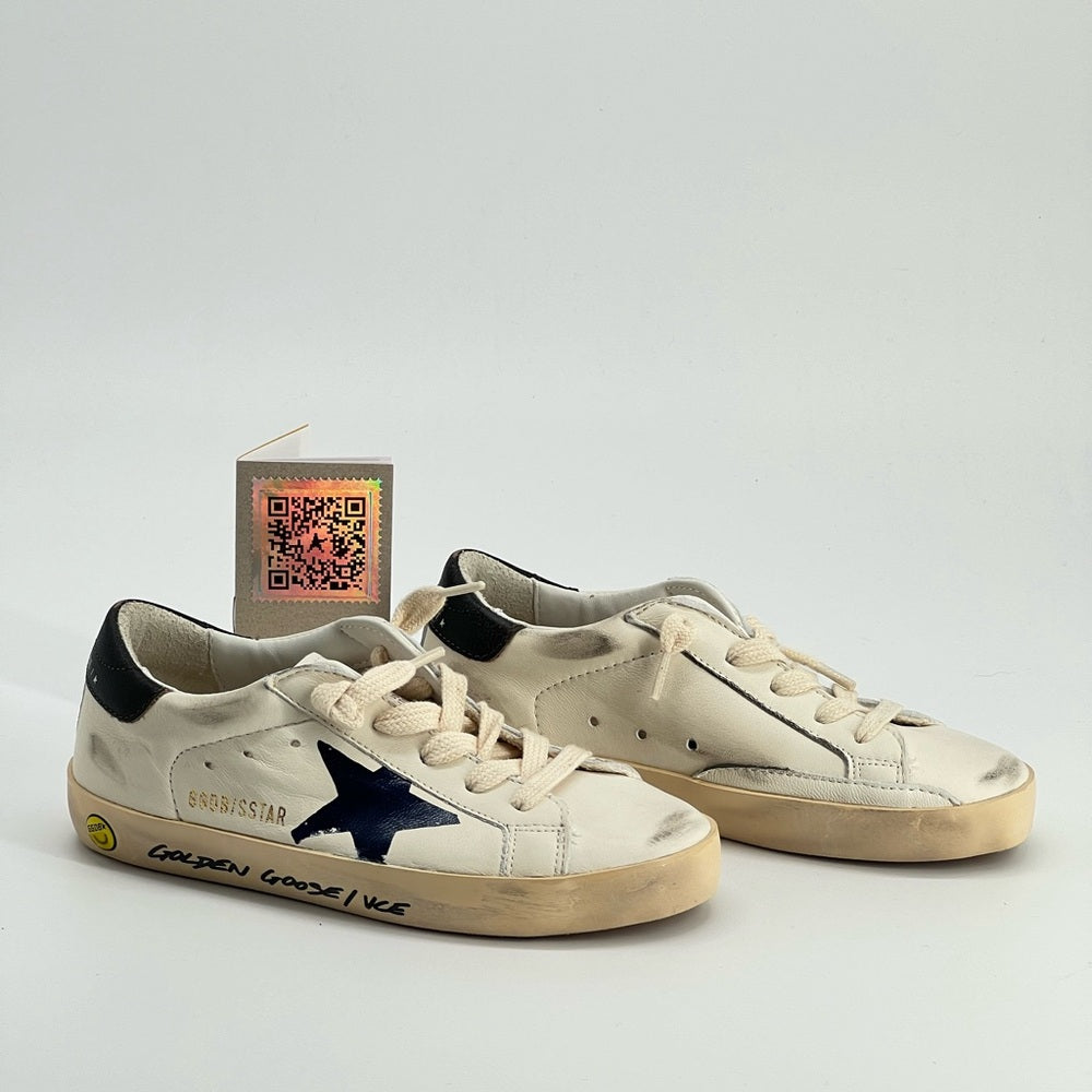 Golden Goose Kids Cream and Navy Star Sneakers EU Size 29