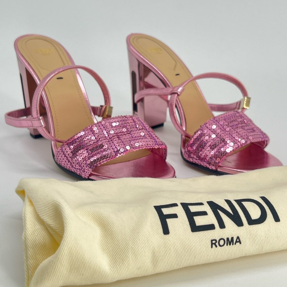 Fendi Delfina Squin Leather Sandals Pink Size 37