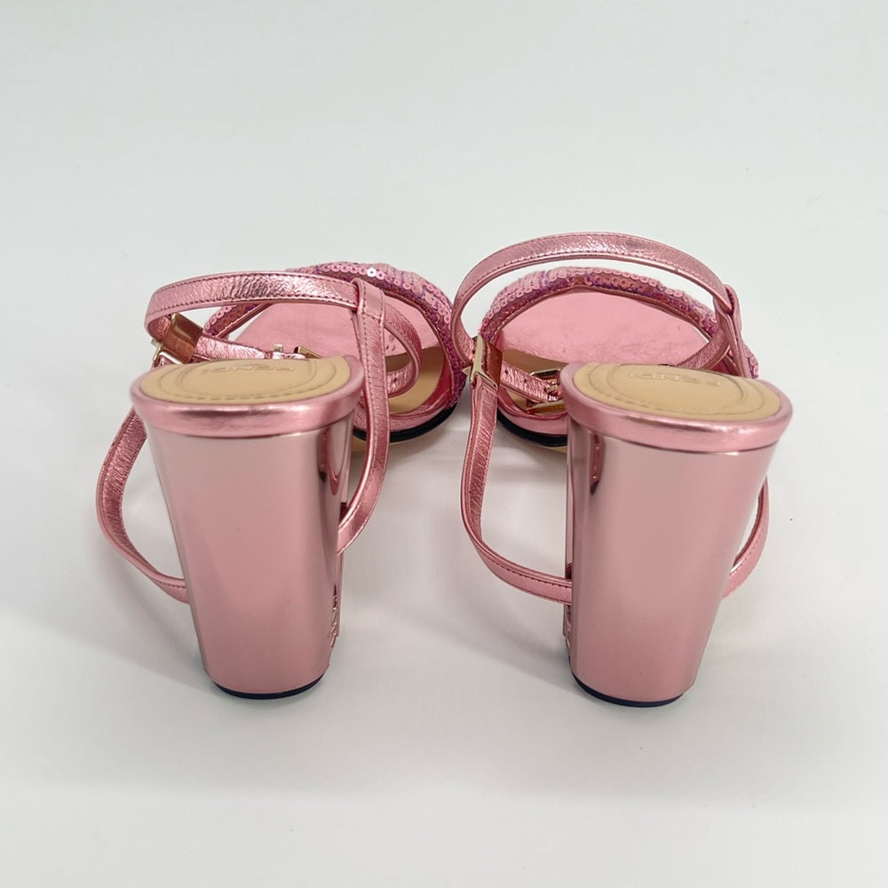 Fendi Delfina Squin Leather Sandals Pink Size 37