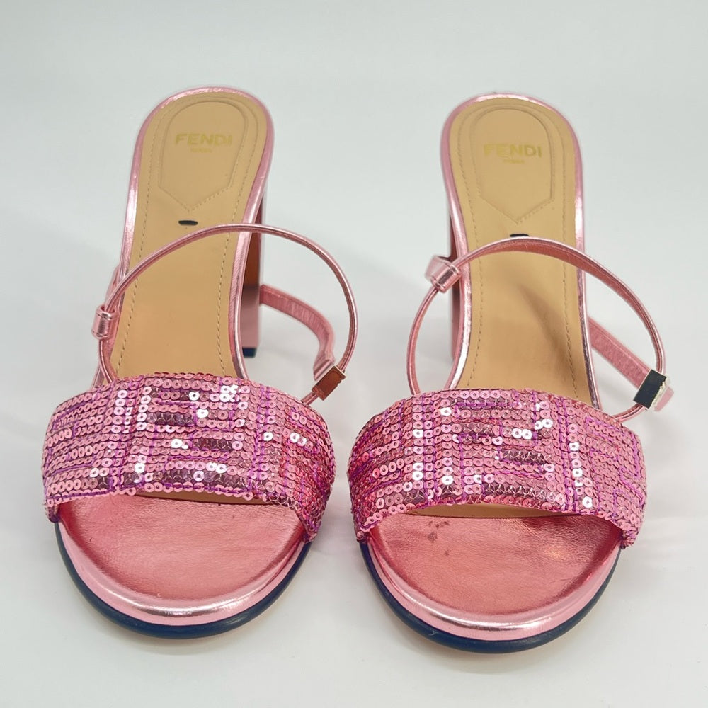 Fendi Delfina Squin Leather Sandals Pink Size 37