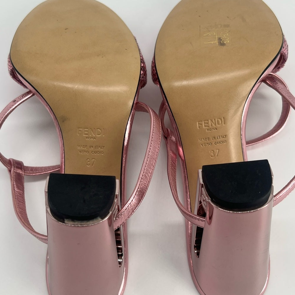 Fendi Delfina Squin Leather Sandals Pink Size 37