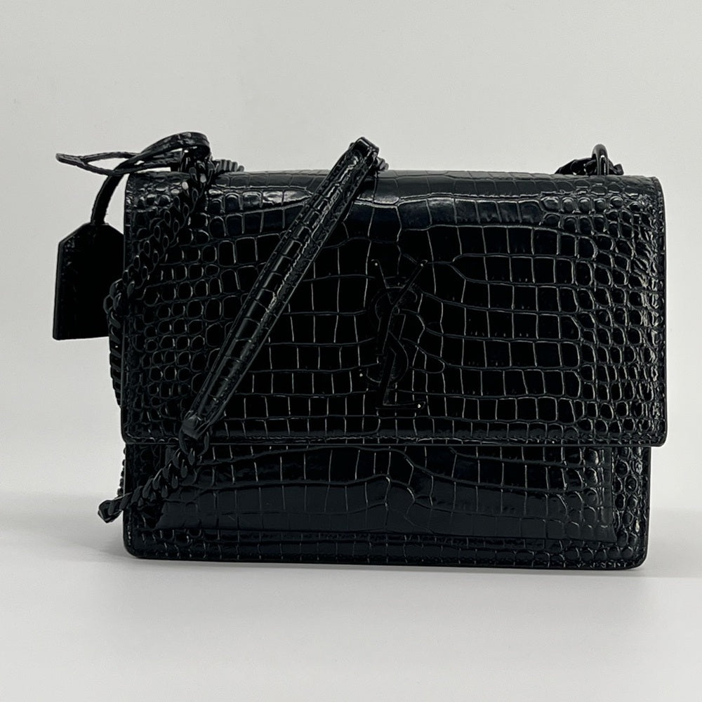 SAINT LAURENT Calfskin Crocodile Embossed Medium Monogram Sunset Black