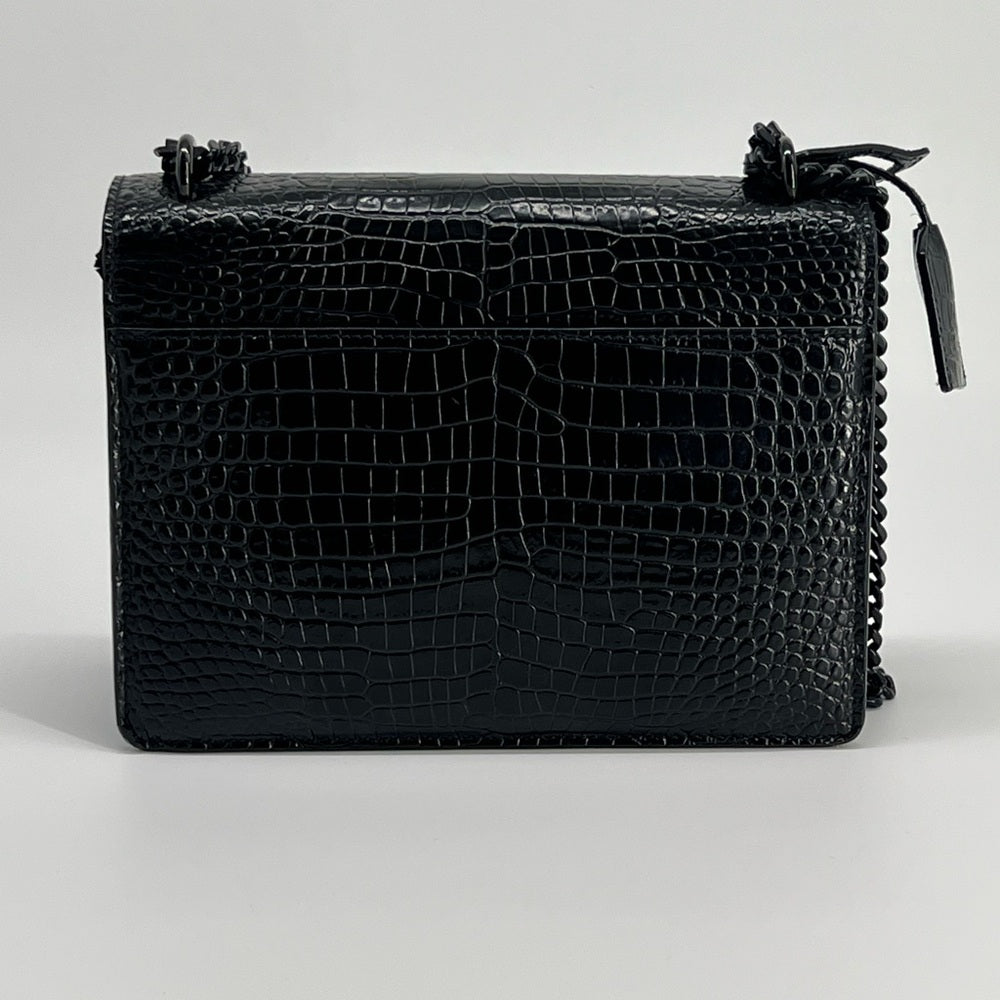 SAINT LAURENT Calfskin Crocodile Embossed Medium Monogram Sunset Black