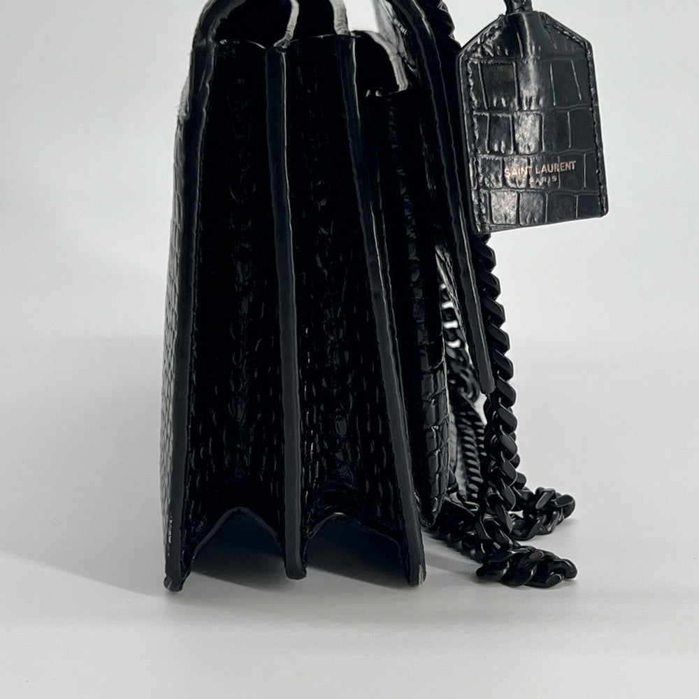 SAINT LAURENT Calfskin Crocodile Embossed Medium Monogram Sunset Black