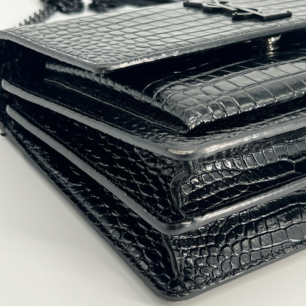 SAINT LAURENT Calfskin Crocodile Embossed Medium Monogram Sunset Black