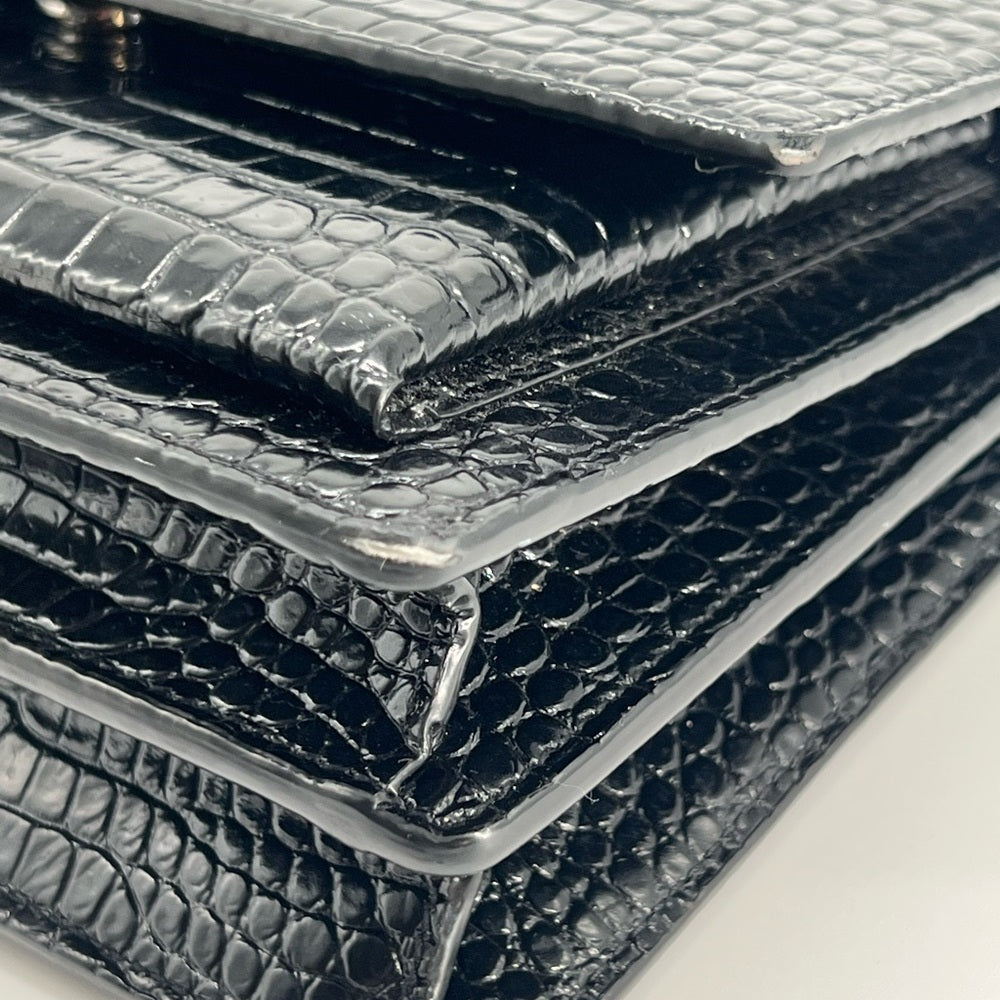 SAINT LAURENT Calfskin Crocodile Embossed Medium Monogram Sunset Black