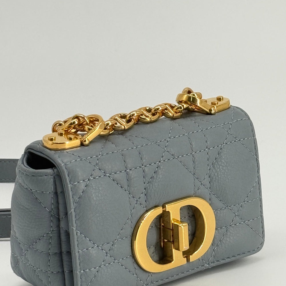 DIOR Micro Dior Caro Bag Grayish Blue Leather Shoulder Bag