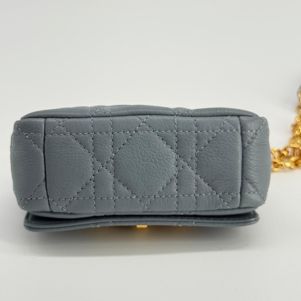 DIOR Micro Dior Caro Bag Grayish Blue Leather Shoulder Bag