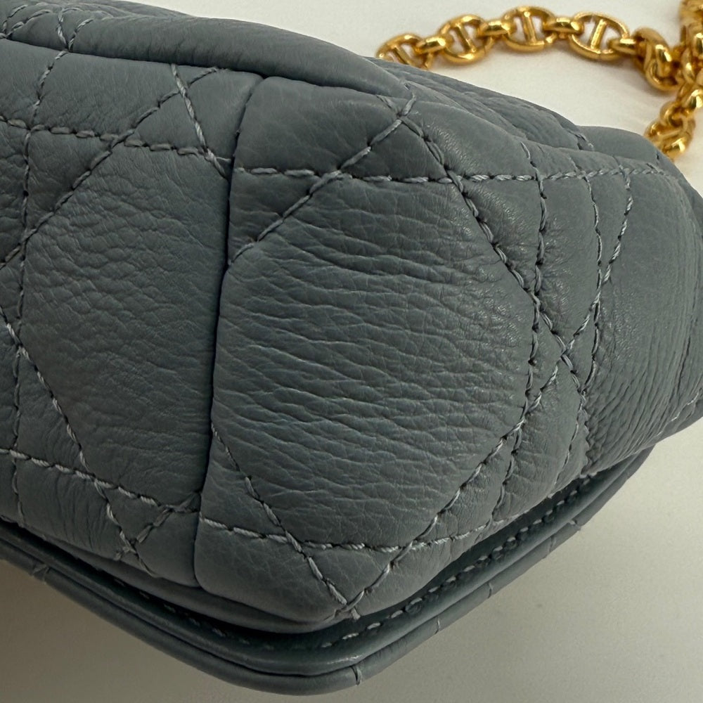DIOR Micro Dior Caro Bag Grayish Blue Leather Shoulder Bag