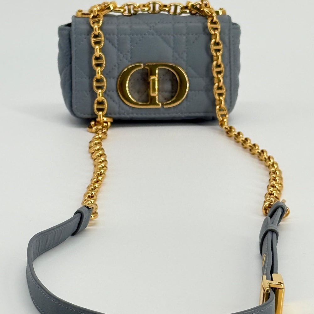DIOR Micro Dior Caro Bag Grayish Blue Leather Shoulder Bag