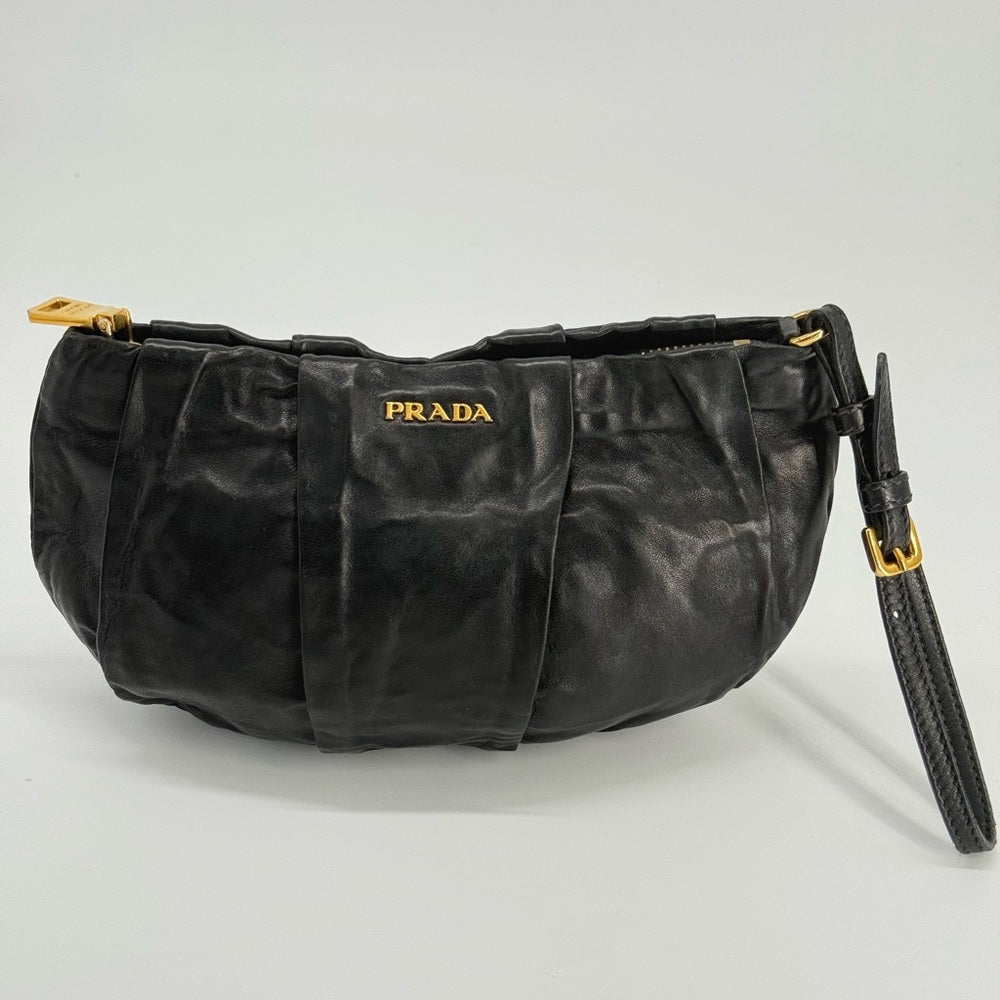 Prada Tessuto Black Leather Pouch Bag