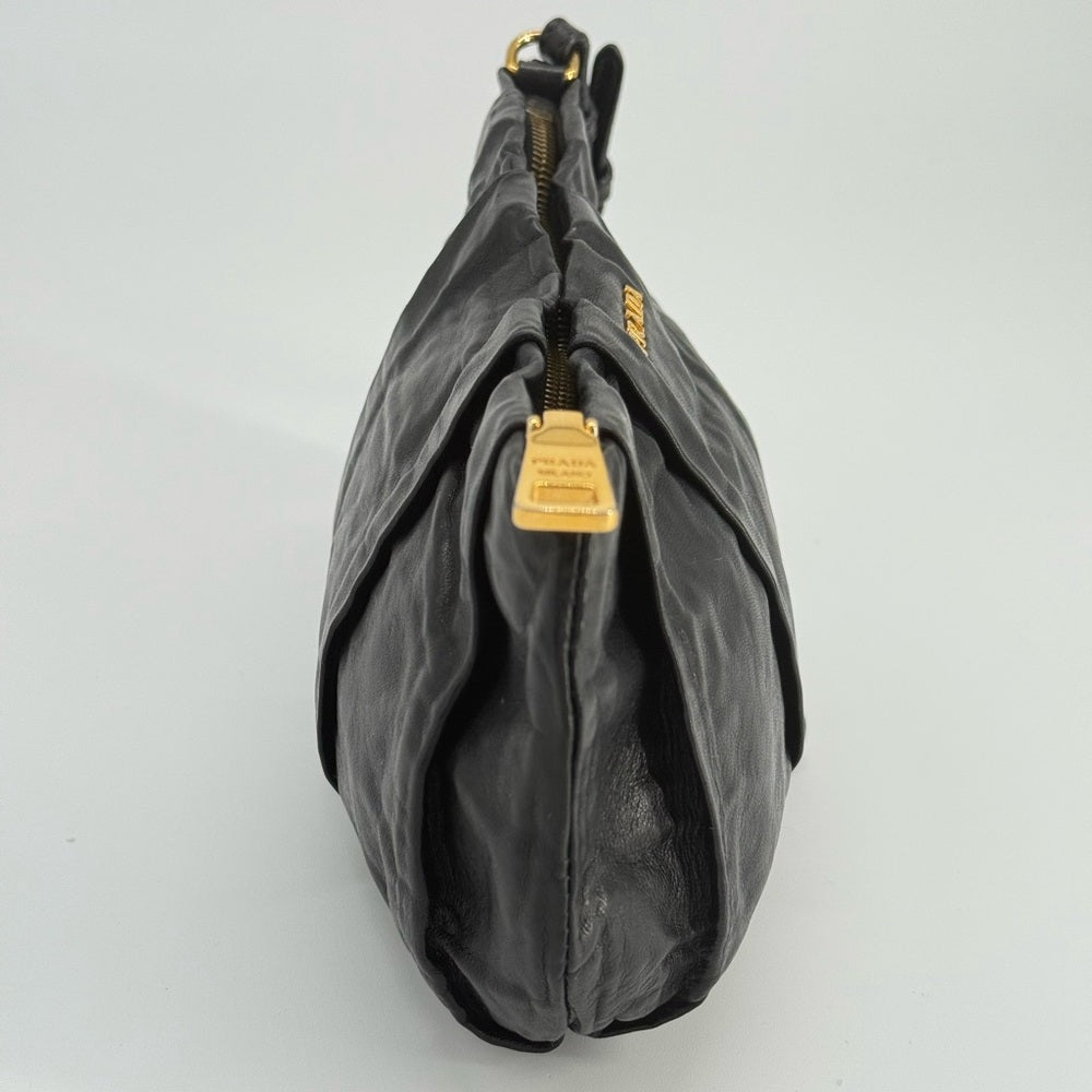 Prada Tessuto Black Leather Pouch Bag