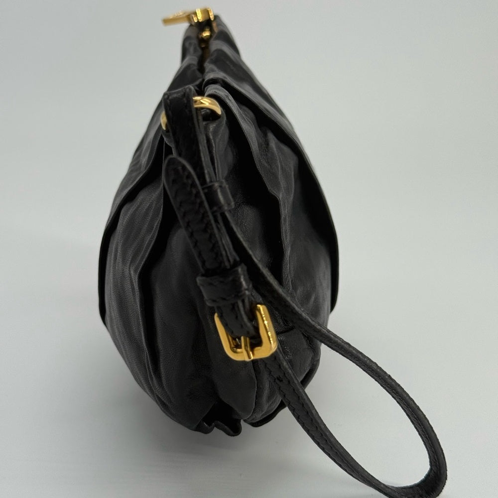 Prada Tessuto Black Leather Pouch Bag