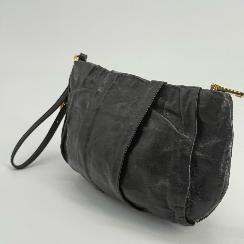 Prada Tessuto Black Leather Pouch Bag