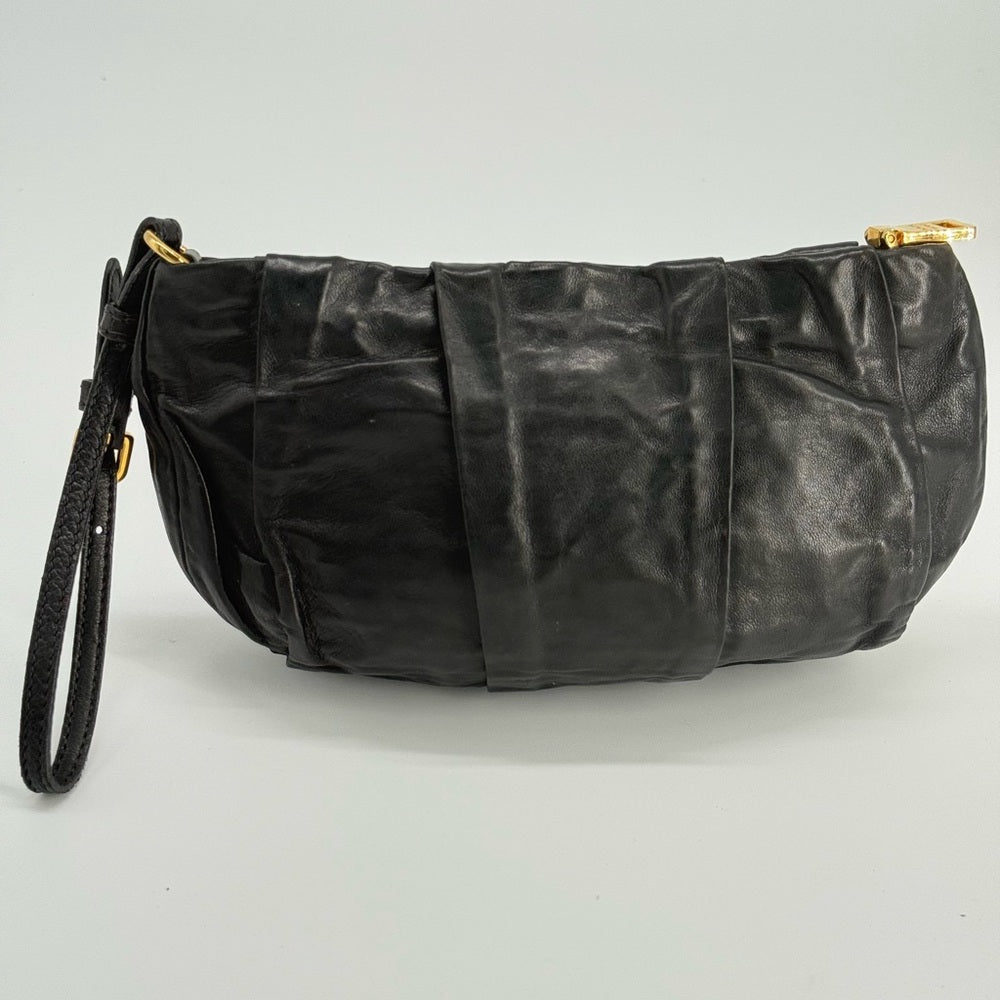 Prada Tessuto Black Leather Pouch Bag