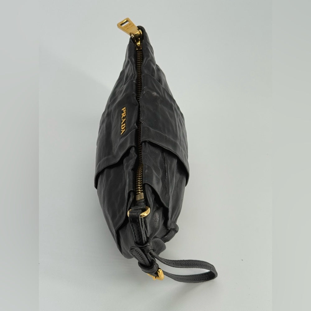 Prada Tessuto Black Leather Pouch Bag