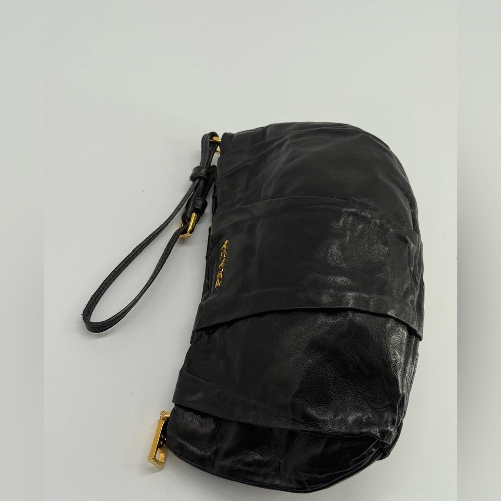 Prada Tessuto Black Leather Pouch Bag