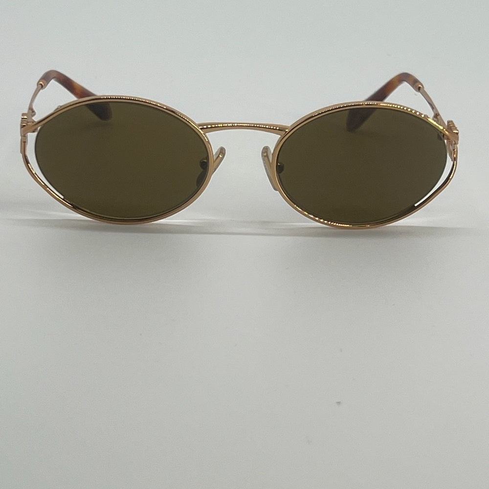 Miu Miu Brass Gold Dark Brown Lens Women Sunglasses Authentic