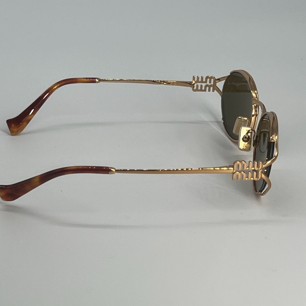 Miu Miu Brass Gold Dark Brown Lens Women Sunglasses Authentic