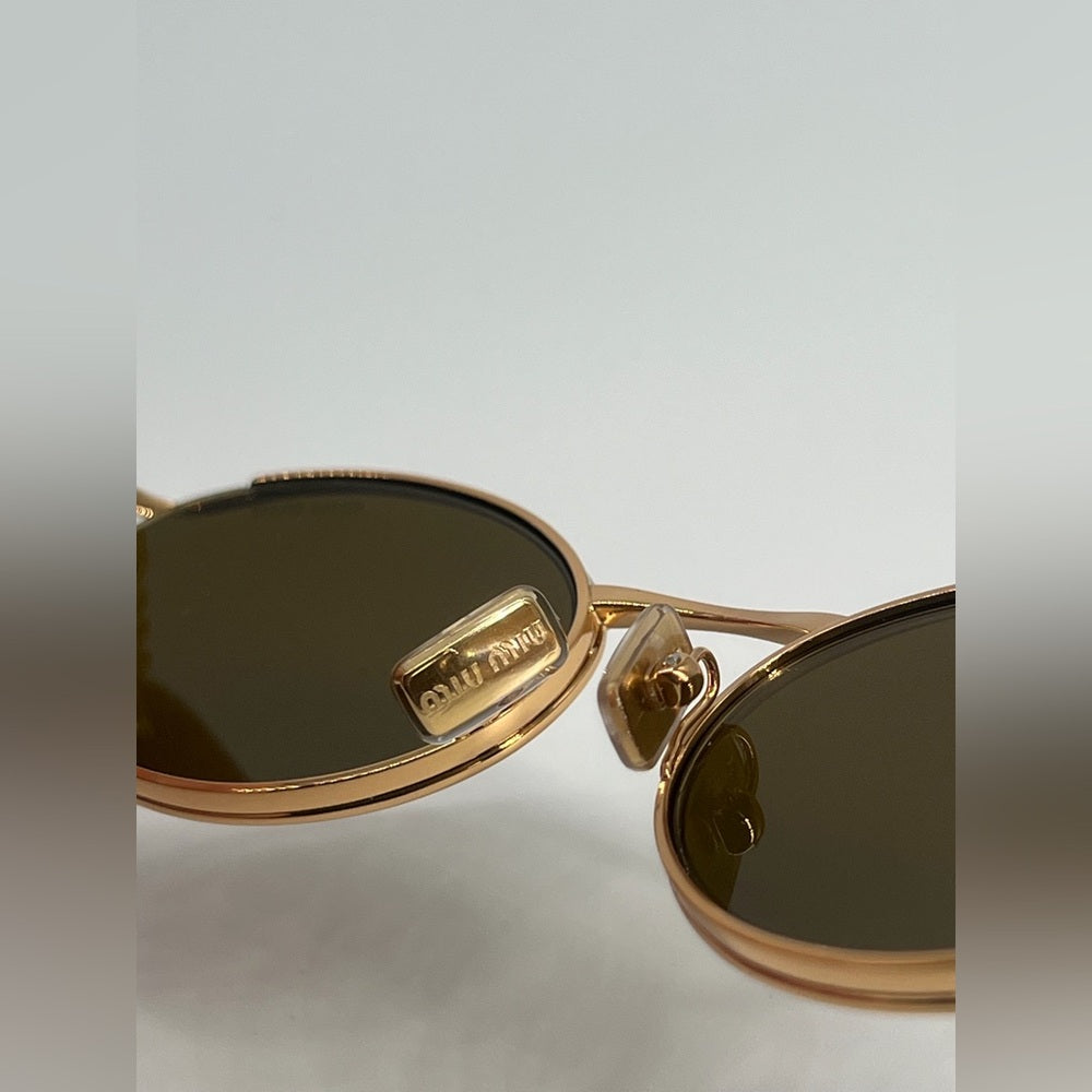 Miu Miu Brass Gold Dark Brown Lens Women Sunglasses Authentic