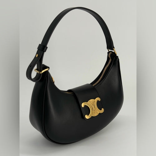 Celine Ava Triomphe Medium Leather Shoulder Bag Black