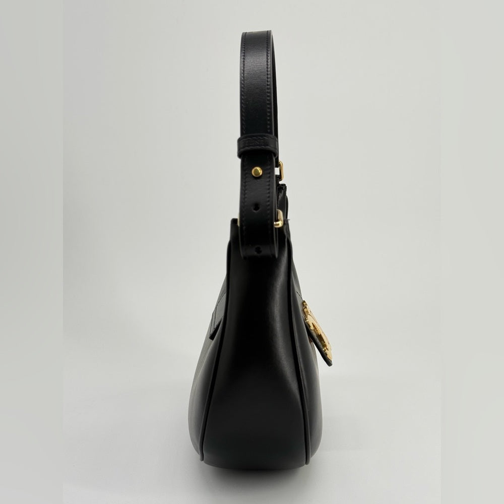 Celine Ava Triomphe Medium Leather Shoulder Bag Black