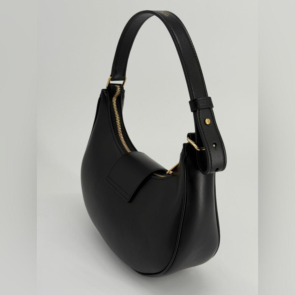 Celine Ava Triomphe Medium Leather Shoulder Bag Black