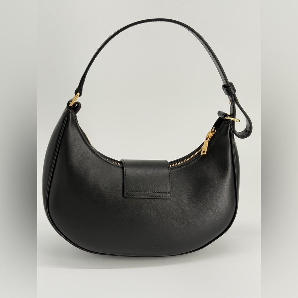 Celine Ava Triomphe Medium Leather Shoulder Bag Black