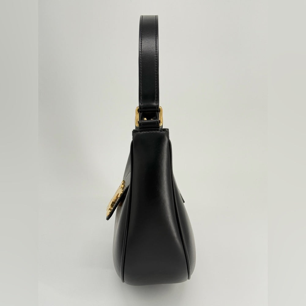 Celine Ava Triomphe Medium Leather Shoulder Bag Black