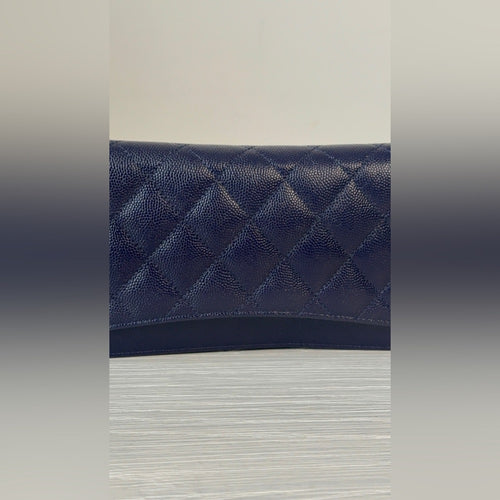 Chanel Caviar Blue Leather Interlocking CC Logo Continental Long Wallet