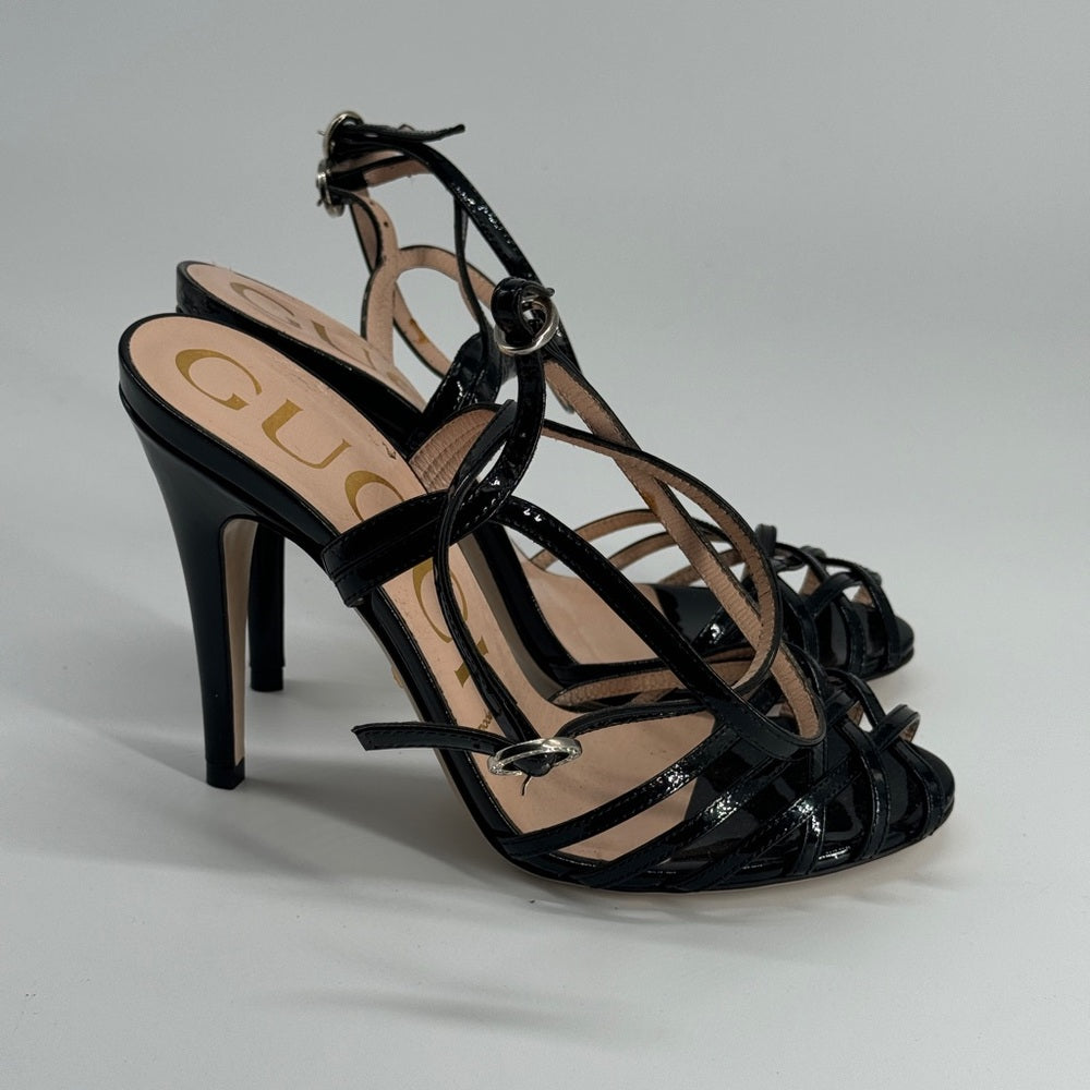 Gucci Patent Leather Crystal Embellishments Sandals Women's Size 36.5