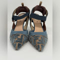 Fendi Colibri 85mm Blue Lite Velvet Beige FF Logo 36 1/2