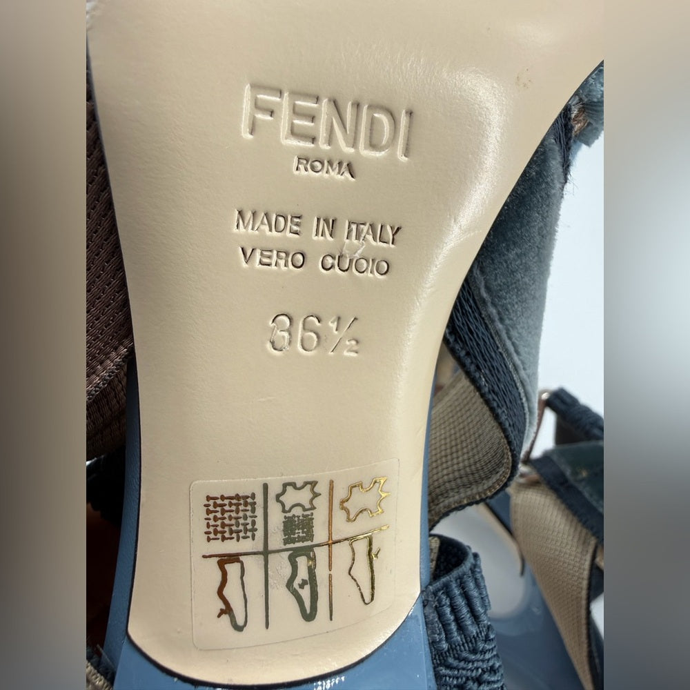 Fendi Colibri 85mm Blue Lite Velvet Beige FF Logo 36 1/2
