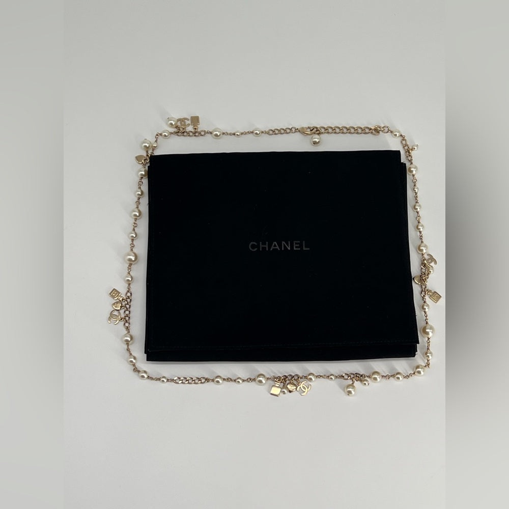 Chanel Pearl Necklace And Light Gold Metal Charms Necklace 2018