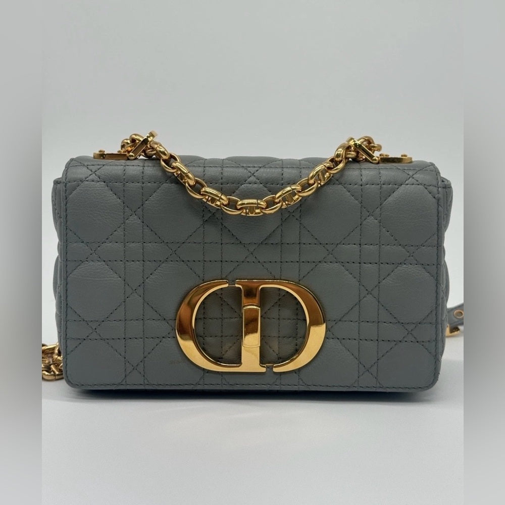 Dior Caro Bag Medium Stone Gray Cannage Calfskin Leather Shoulder Bag
