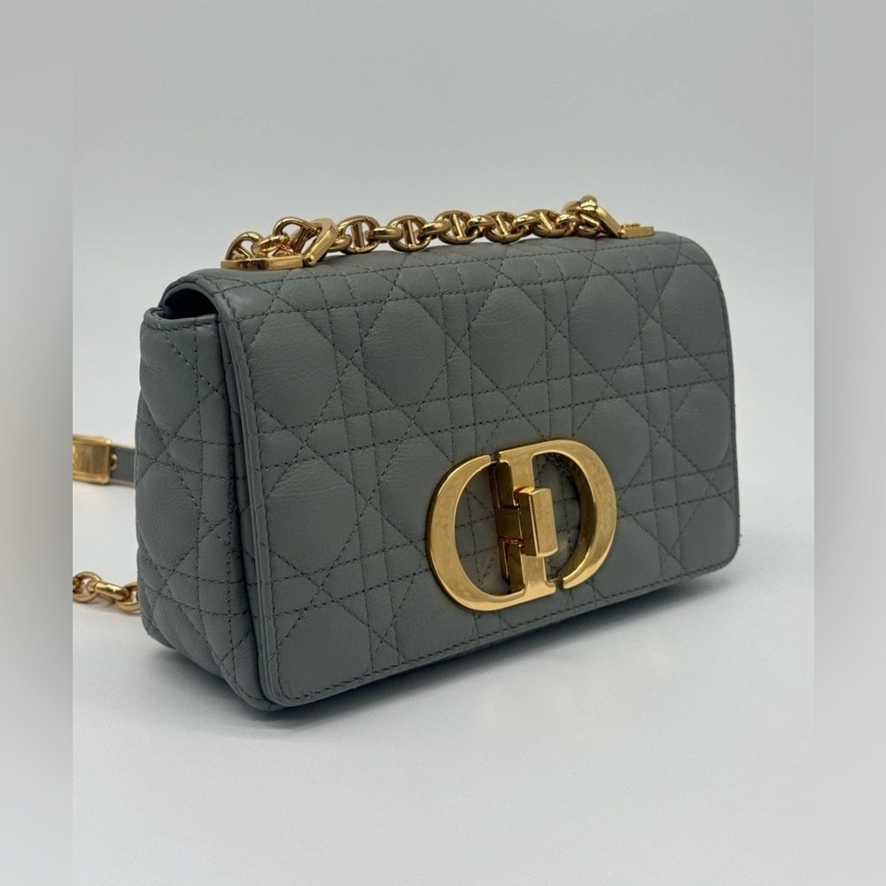 Dior Caro Bag Medium Stone Gray Cannage Calfskin Leather Shoulder Bag