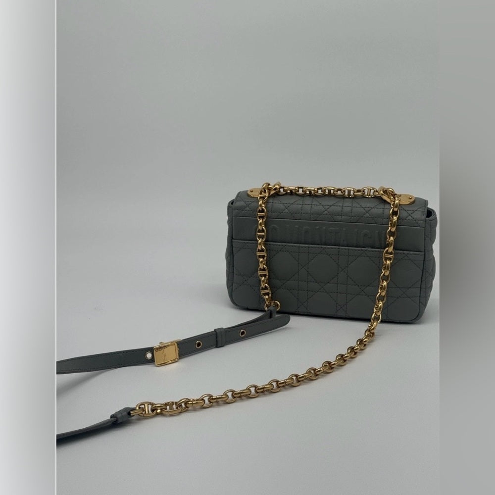 Dior Caro Bag Medium Stone Gray Cannage Calfskin Leather Shoulder Bag