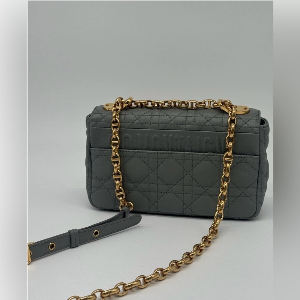 Dior Caro Bag Medium Stone Gray Cannage Calfskin Leather Shoulder Bag